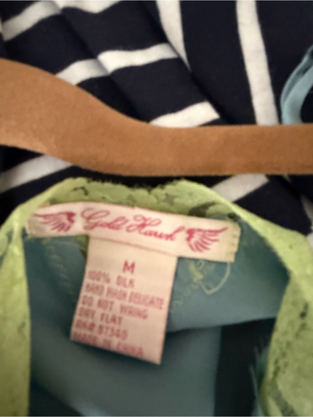 Blue Silk Chemise with Green Lace Trim - Women Intimates - Picture 3 of 3